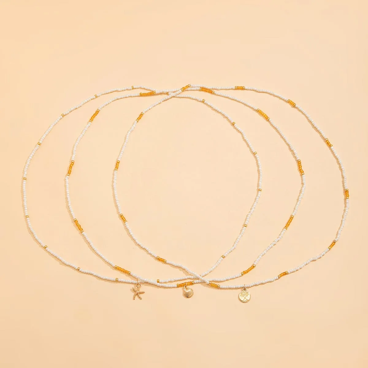 Boho 3Pcs Crystal Beaded Starfish Shell Pendant Waist Chain Set