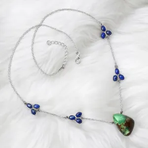Boulder Chrysoprase & Blue Lapis Solid 925 Sterling Silver Necklace