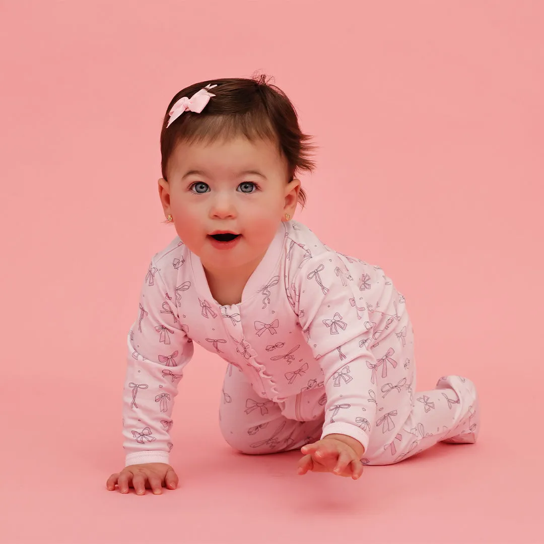 Bows Ruffle Zip Footie