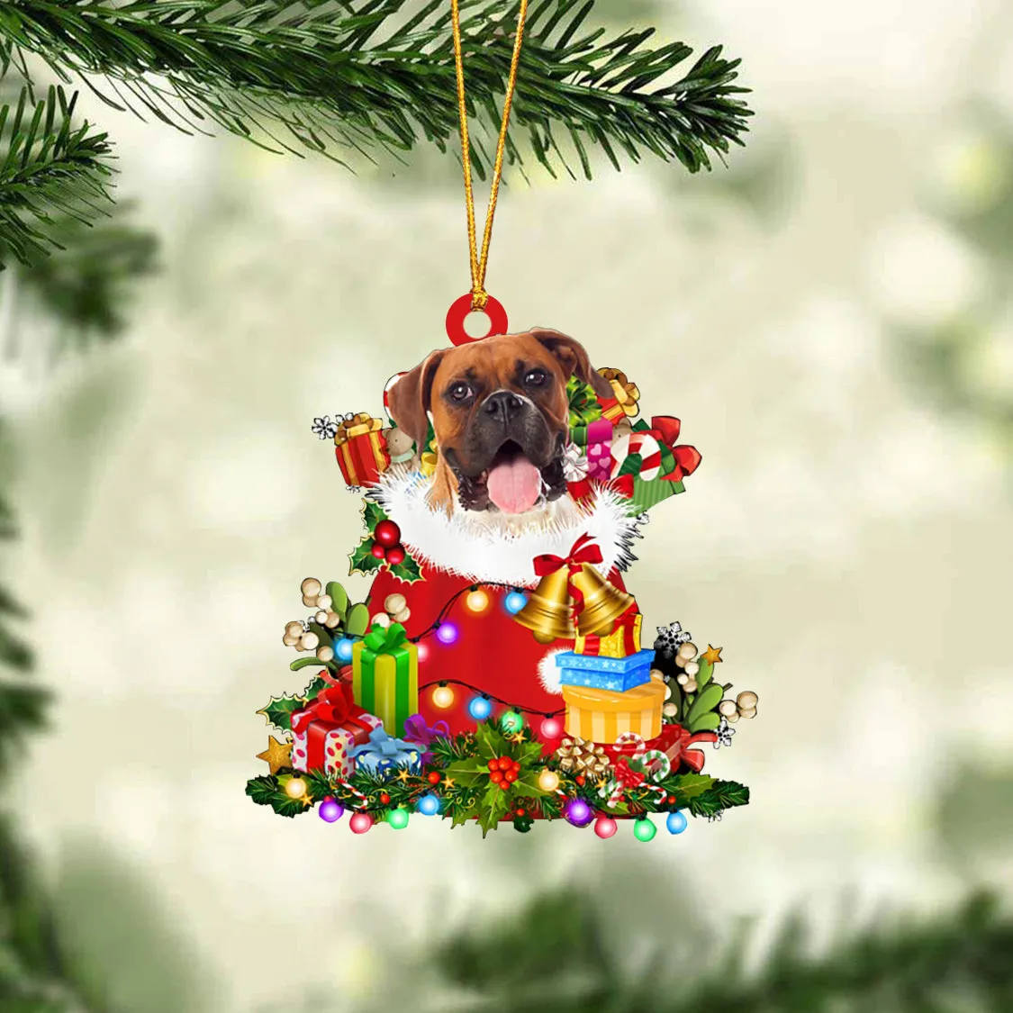 Boxer-Christmas Bag Gift-Two Sided Ornament
