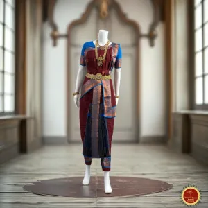 BROWN BLUE 40 inchs Pant Length Kuchipudi Indian Copper Zari Dance Costume | Art silk Dharmavaram Kanchi | Classical Dance Jewelry