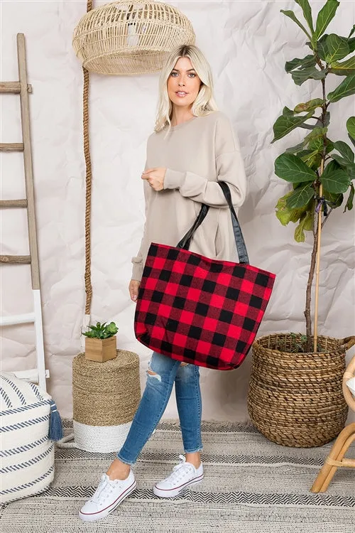BUFFALO PLAID ZIPPER FASHION TOTE BAG