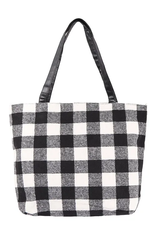 BUFFALO PLAID ZIPPER FASHION TOTE BAG