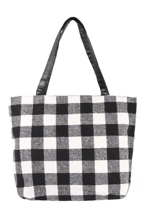 BUFFALO PLAID ZIPPER FASHION TOTE BAG