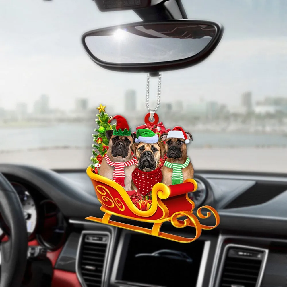 Bullmastiff-Dog Christmas Sleigh Car-Two Sided Ornament