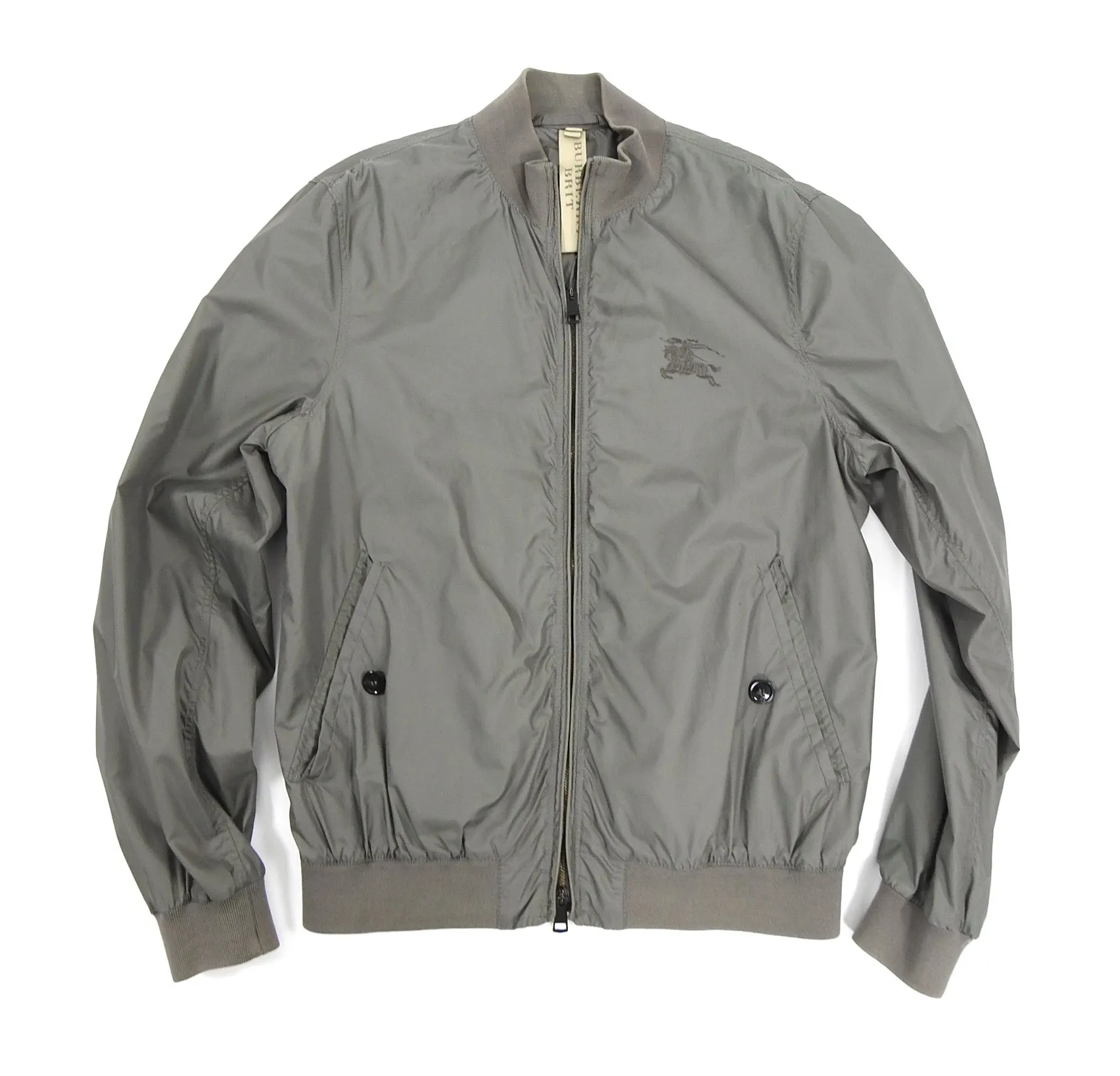 Burberry Brit Grey Light Nylon Windbreaker Bomber Jacket - L