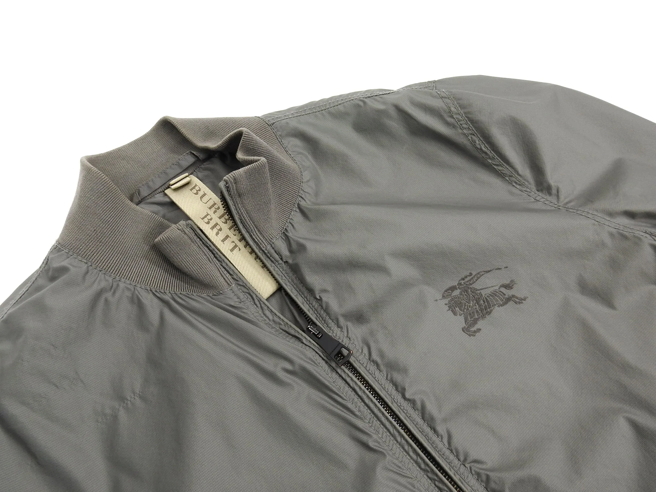 Burberry Brit Grey Light Nylon Windbreaker Bomber Jacket - L