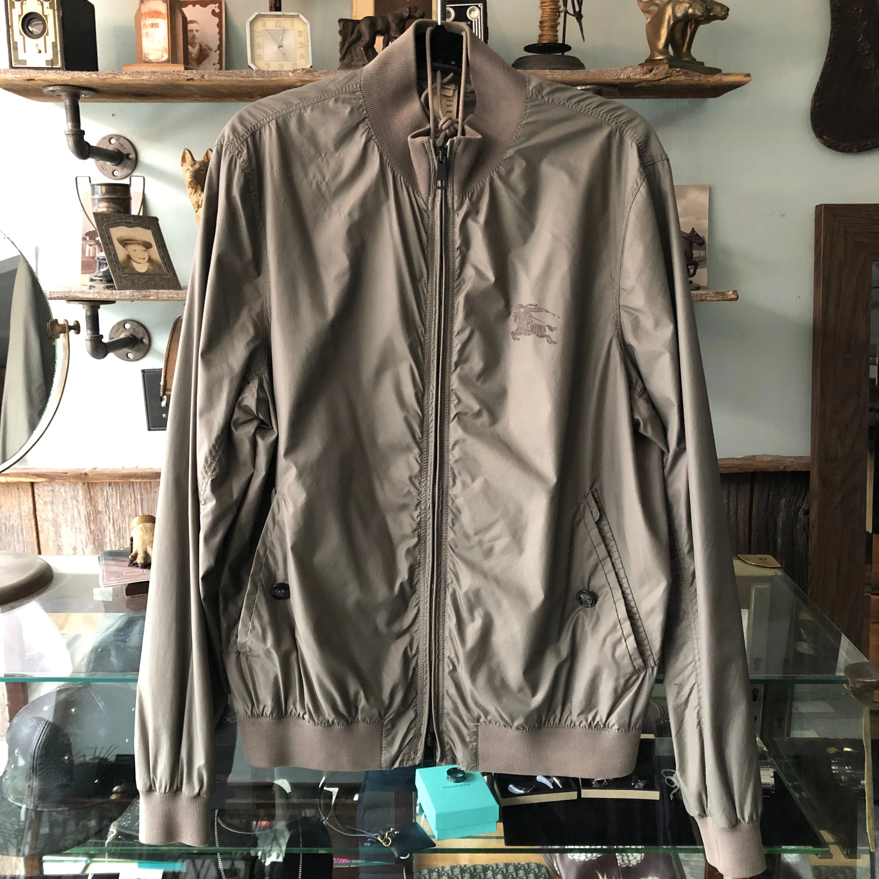 Burberry Brit Grey Light Nylon Windbreaker Bomber Jacket - L