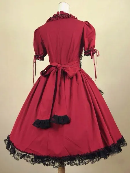 Burgundy Layered Cotton Gothic Lolita Dress for Women