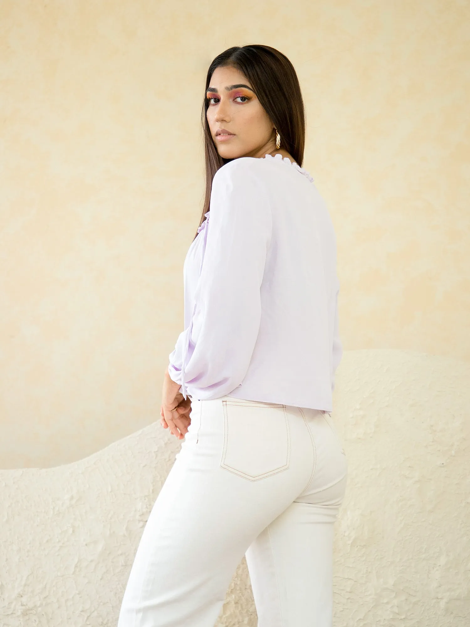 Button Down Ruffle Neck Top