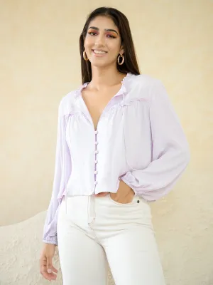 Button Down Ruffle Neck Top