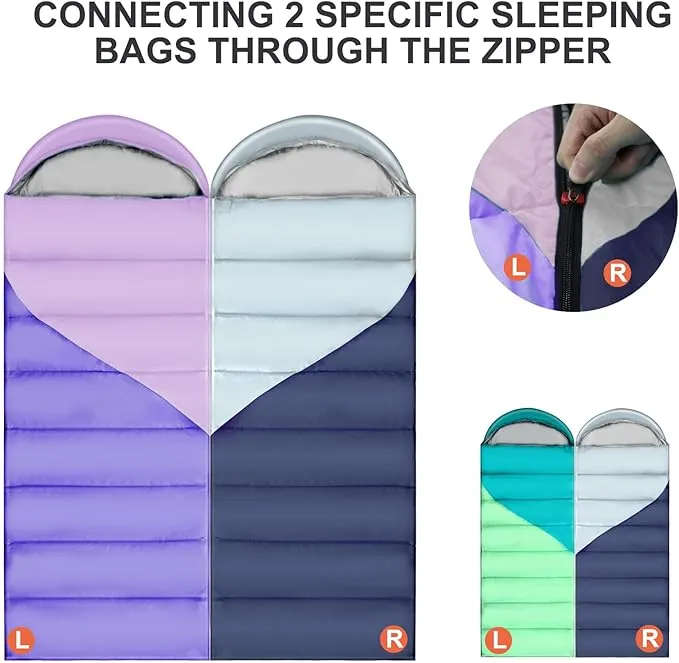 Camping Sleeping Bags for Adults Kids - 3-4 Seasons Warm & Cold Weather Backpacking Hiking XL Size Roomy Camping Gear Equipment for Couples Outdoor Car Family Travelling - Lightweight & Waterproof