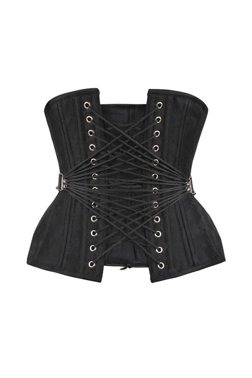 Camron Curvy Waist Training Black Brocade Corset with Fan Lacing