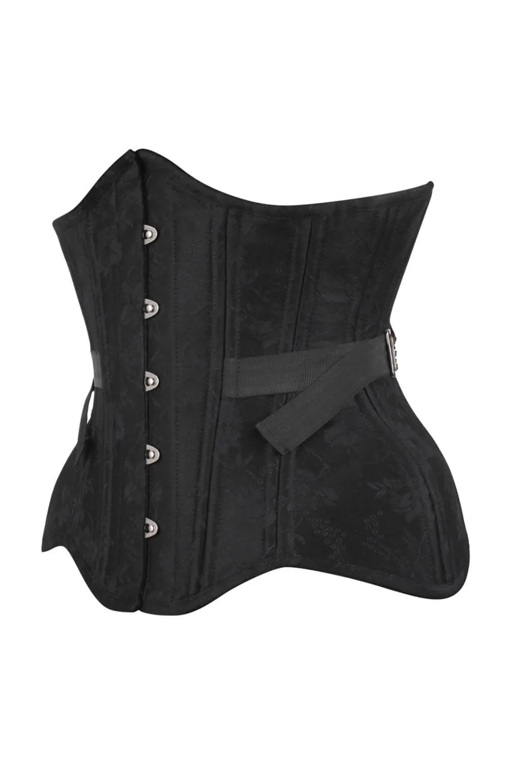 Camron Curvy Waist Training Black Brocade Corset with Fan Lacing