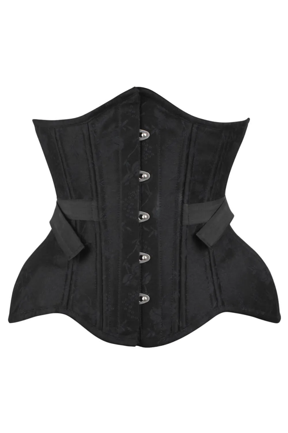Camron Curvy Waist Training Black Brocade Corset with Fan Lacing