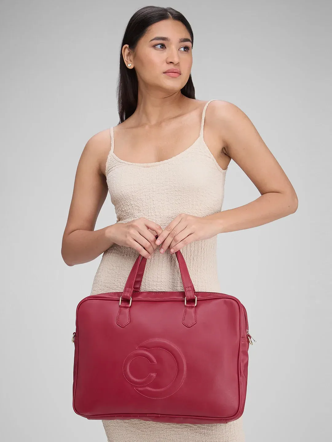 Caprese Dora Large Burgundy Laptop Bag