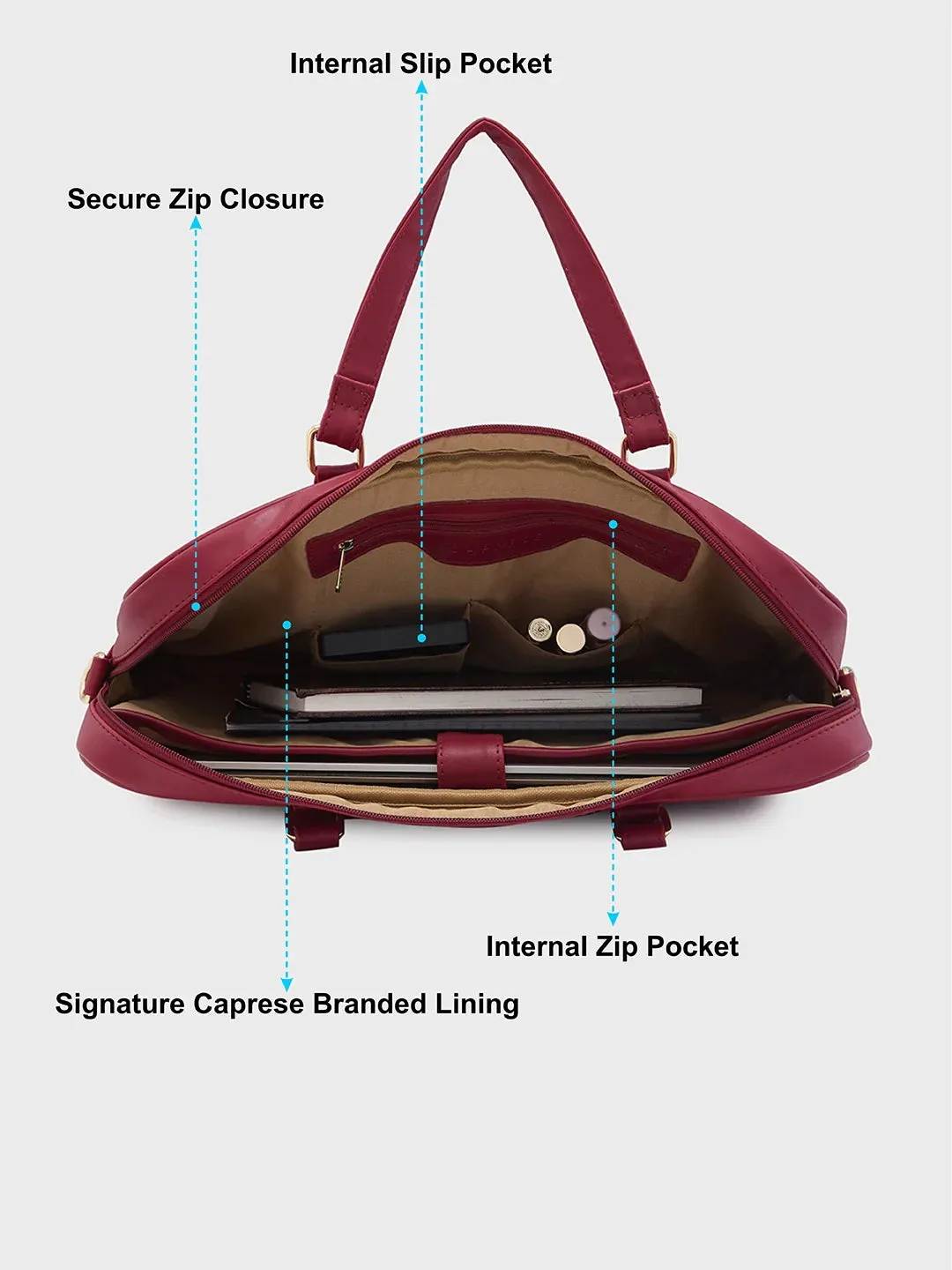 Caprese Dora Large Burgundy Laptop Bag