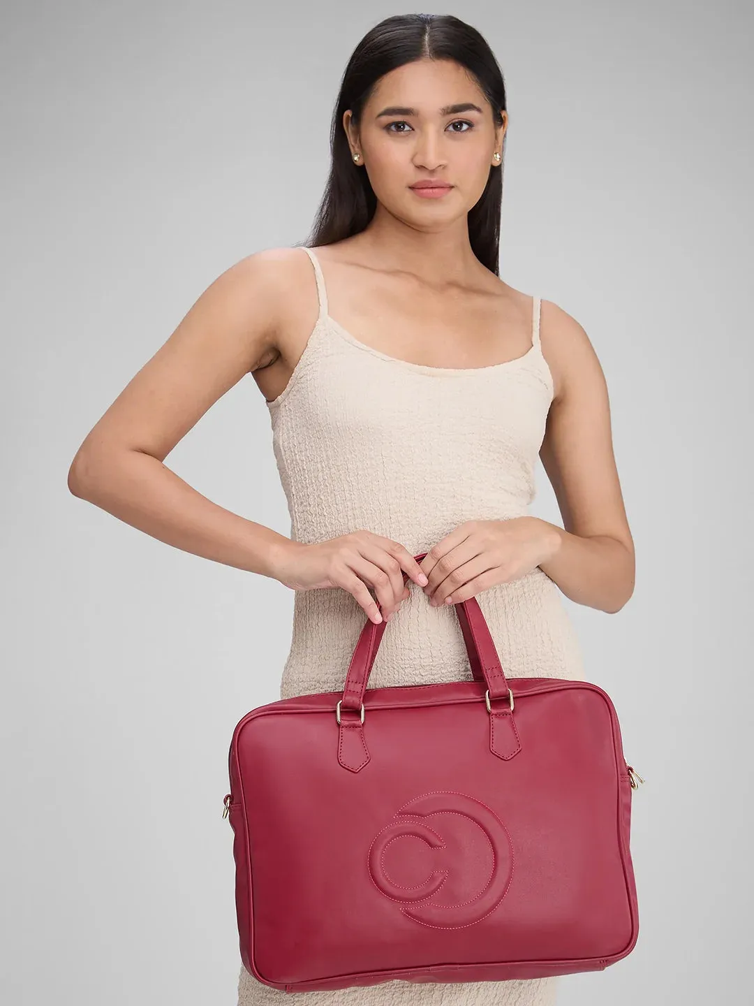 Caprese Dora Large Burgundy Laptop Bag