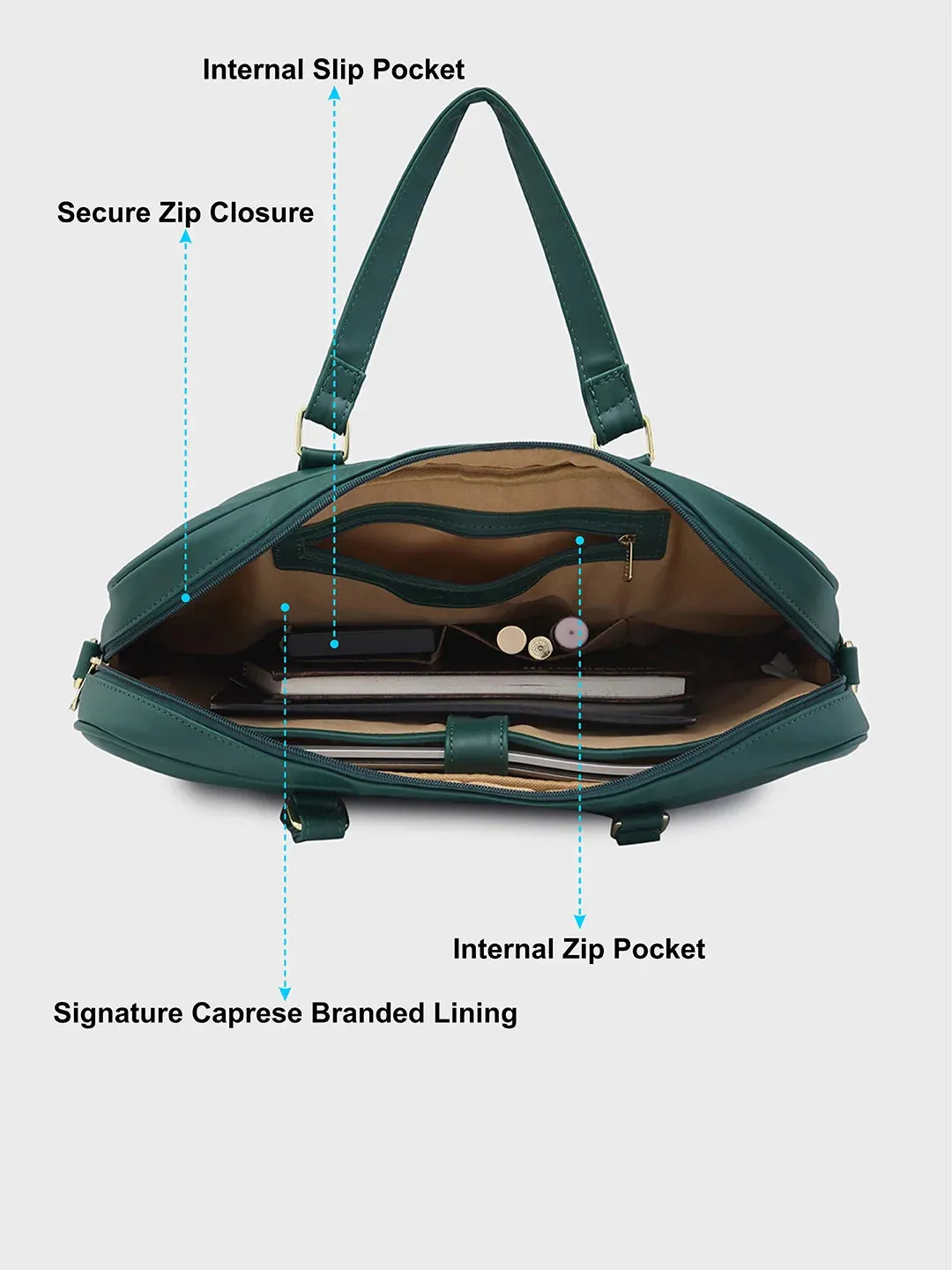 Caprese Dora Large Dark Green Laptop Bag