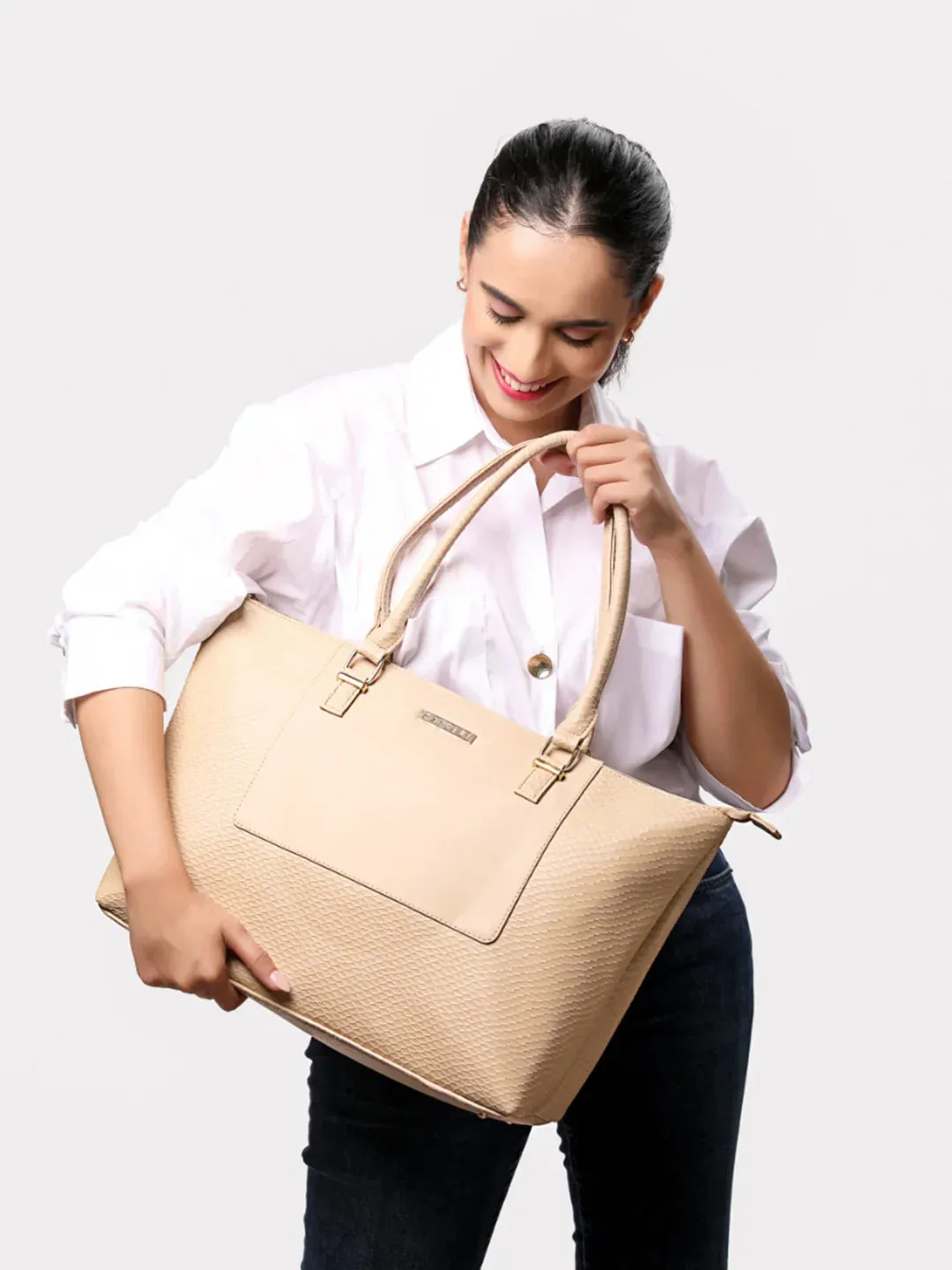 Caprese Fiona Tote Large Beige Office Laptop Bag