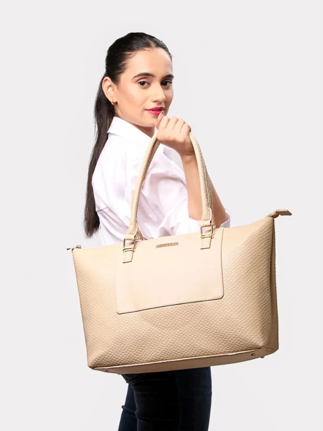 Caprese Fiona Tote Large Beige Office Laptop Bag
