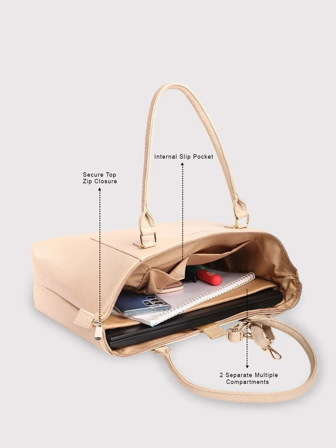 Caprese Fiona Tote Large Beige Office Laptop Bag