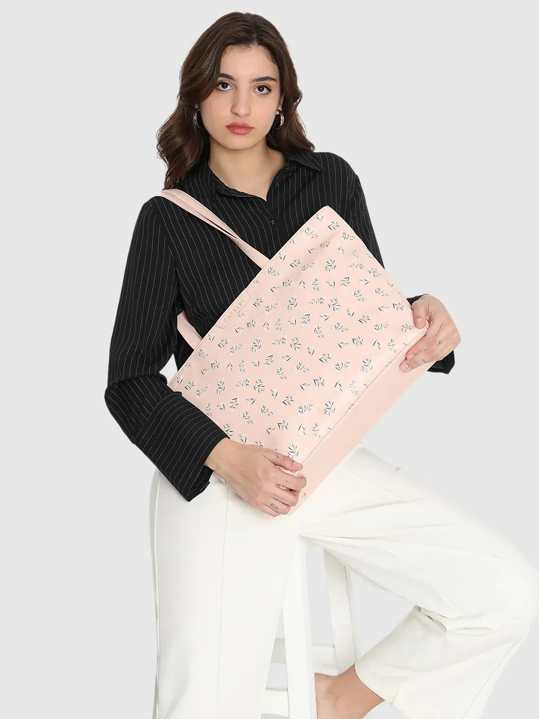 Caprese Merida Tote Printed Large Blush Laptop Bag