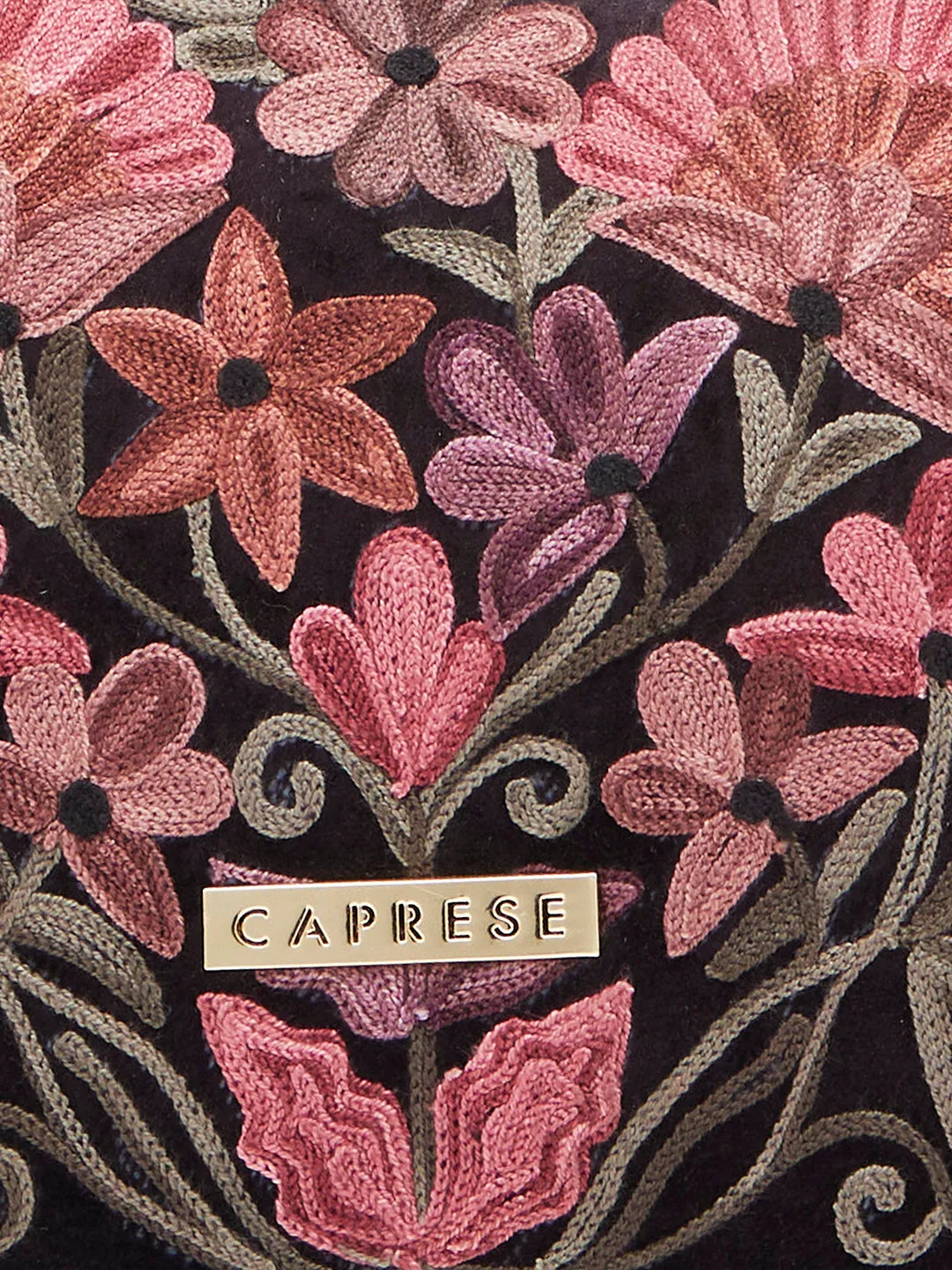 Caprese Tresna Embroidery Brown Crossbody Bag