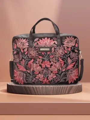 Caprese Tresna Embroidery Brown Laptop Tote