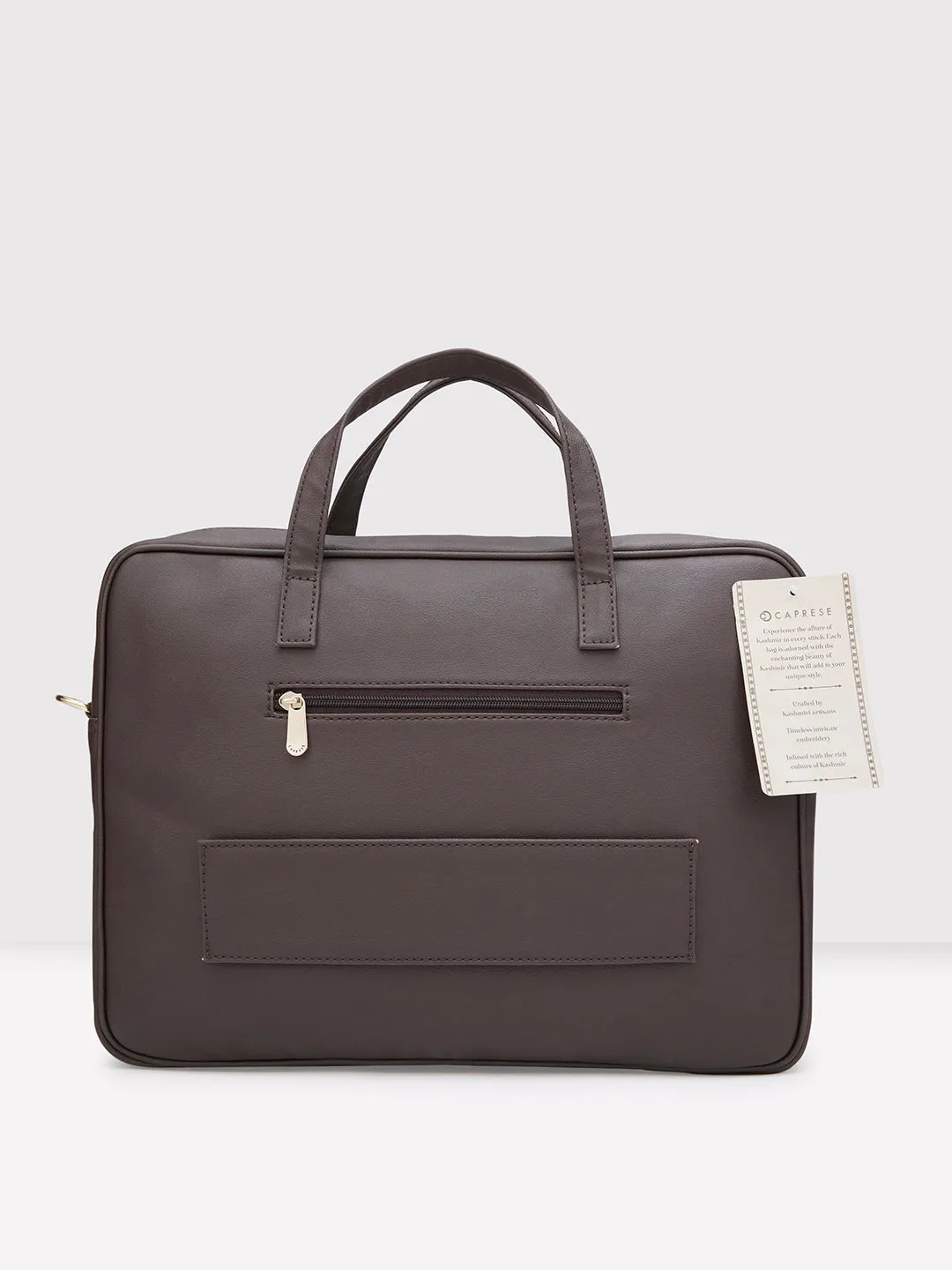 Caprese Tresna Embroidery Brown Laptop Tote
