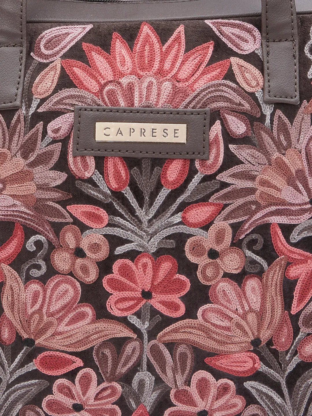 Caprese Tresna Embroidery Brown Laptop Tote