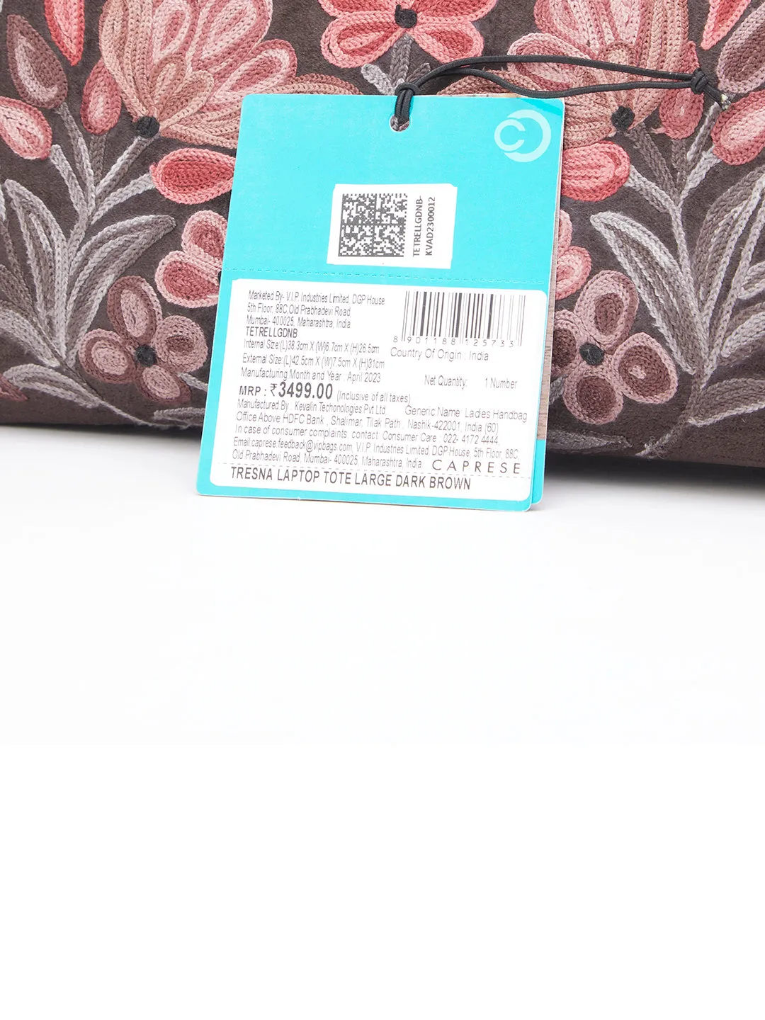 Caprese Tresna Embroidery Brown Laptop Tote