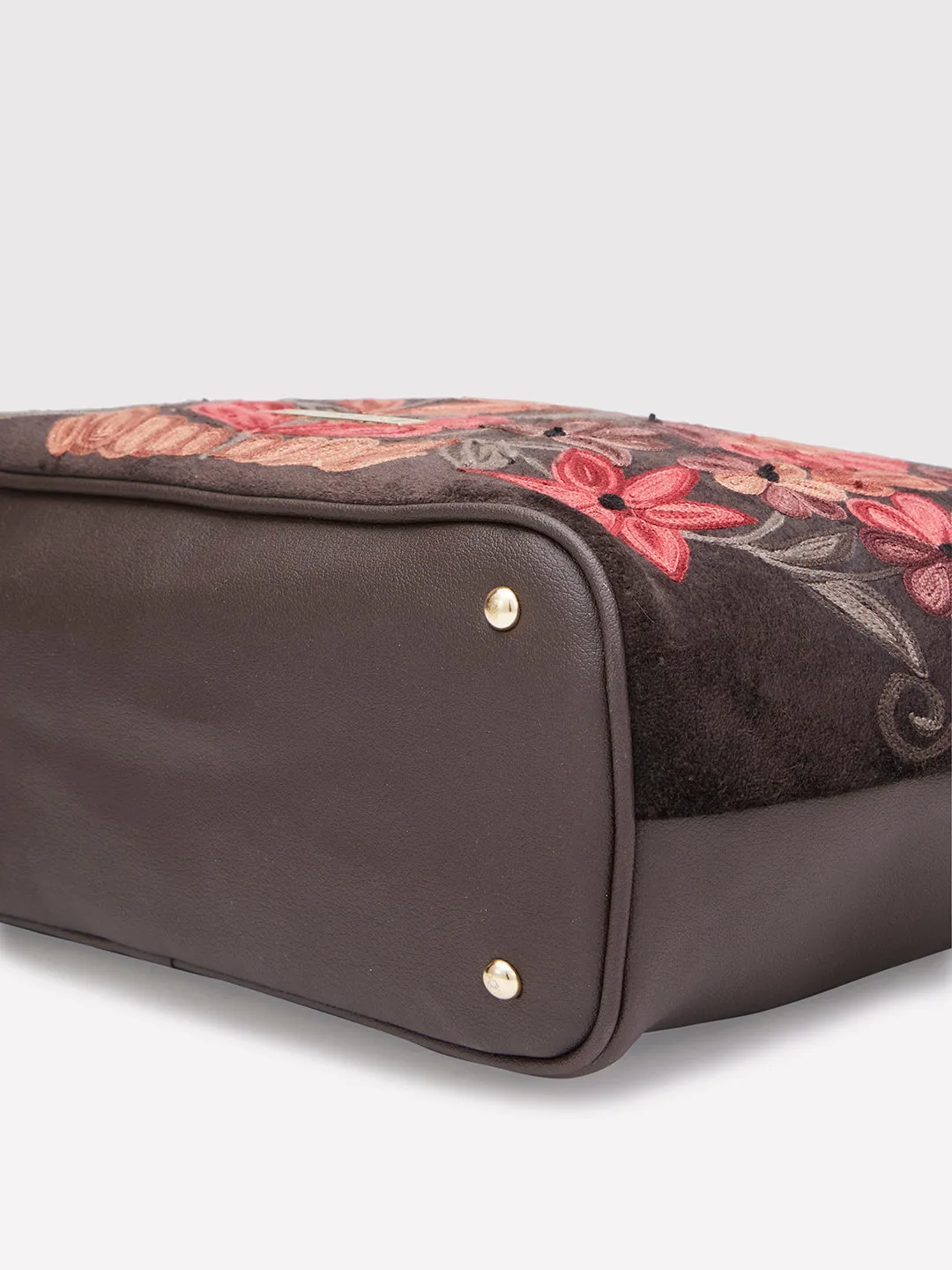 Caprese Tresna Embroidery Brown Tote Handbag