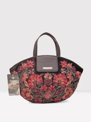 Caprese Tresna Embroidery Brown Tote Handbag