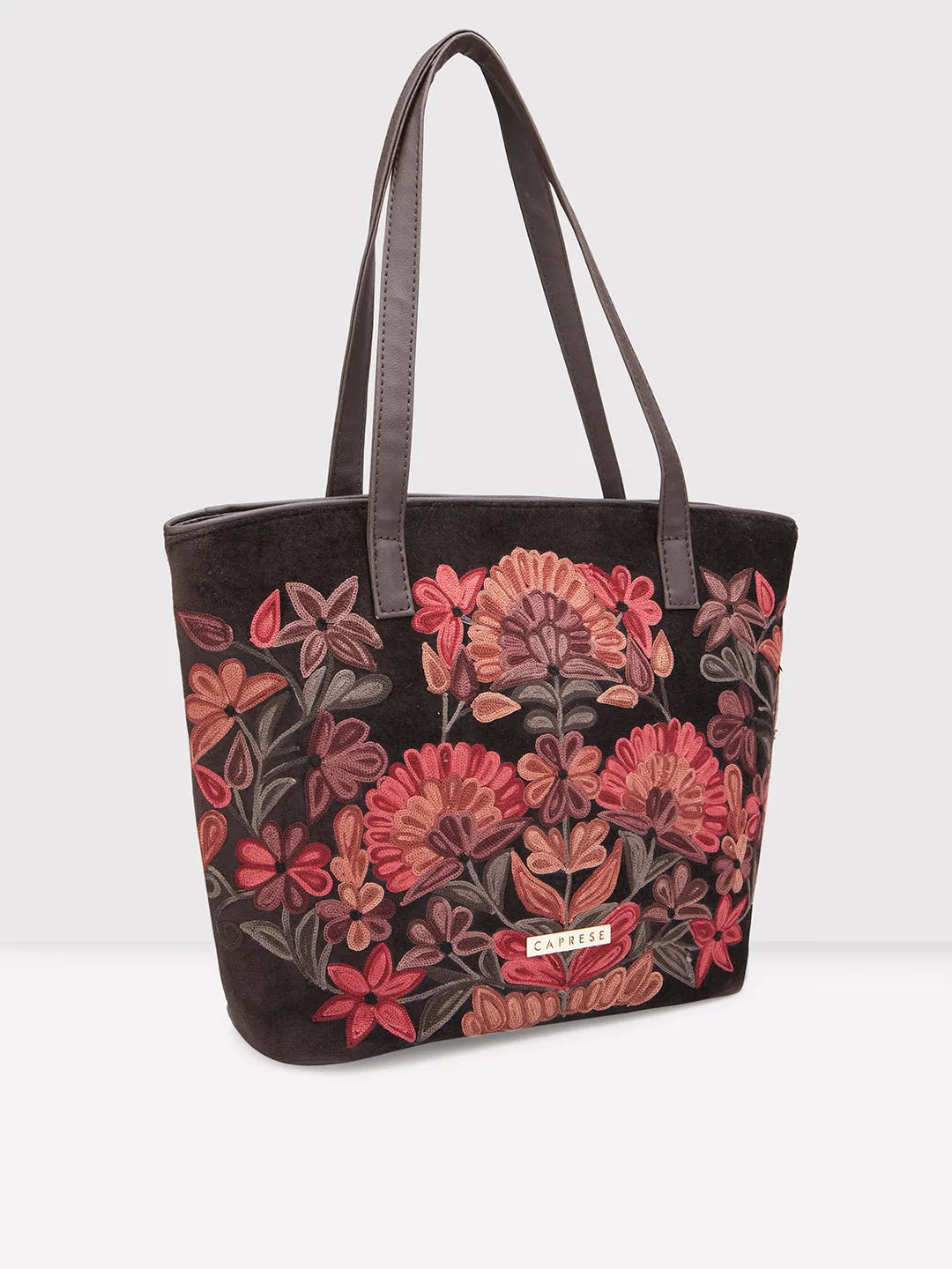 Caprese Tresna Embroidery Brown Tote Handbag