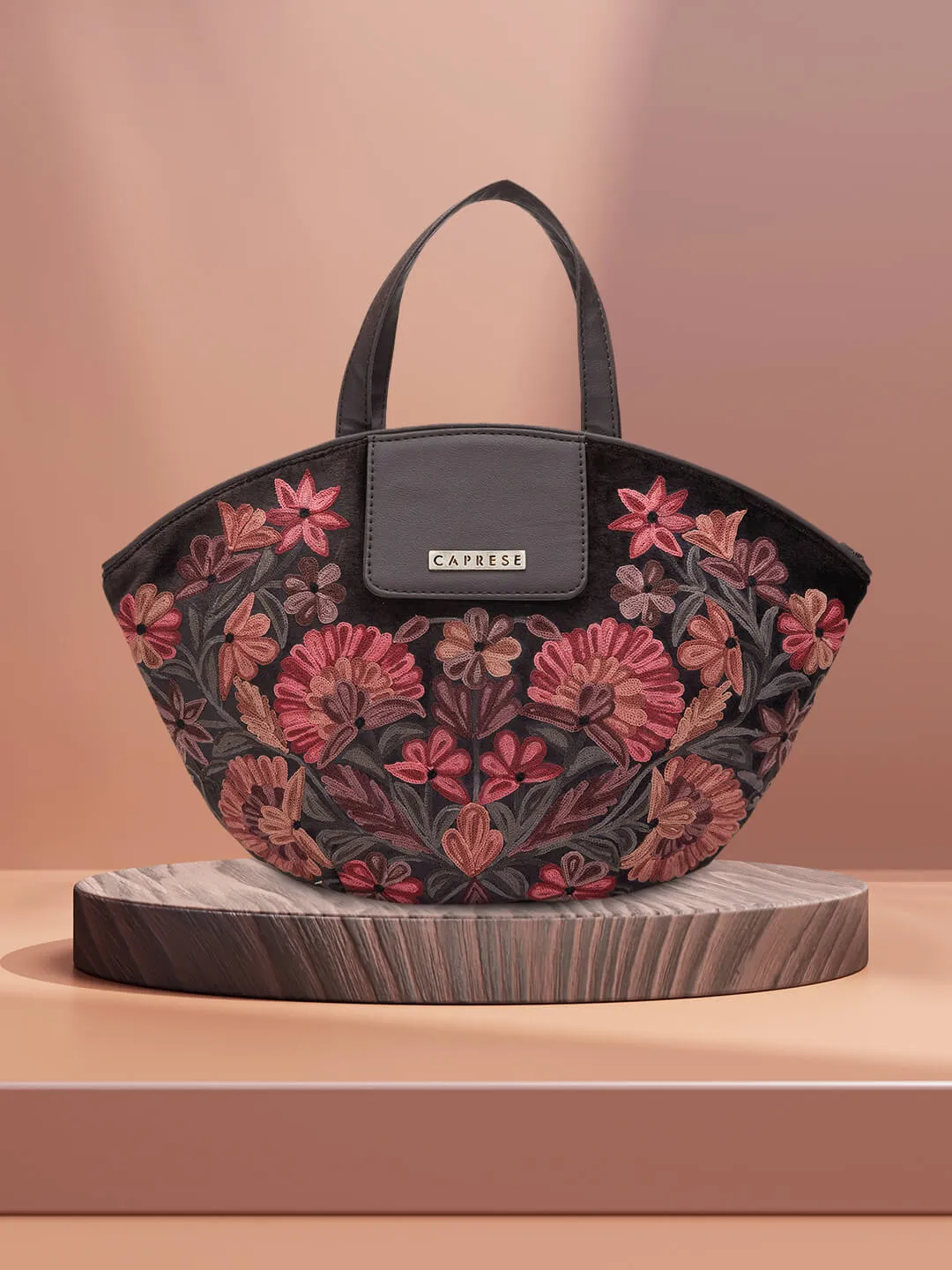 Caprese Tresna Embroidery Brown Tote Handbag