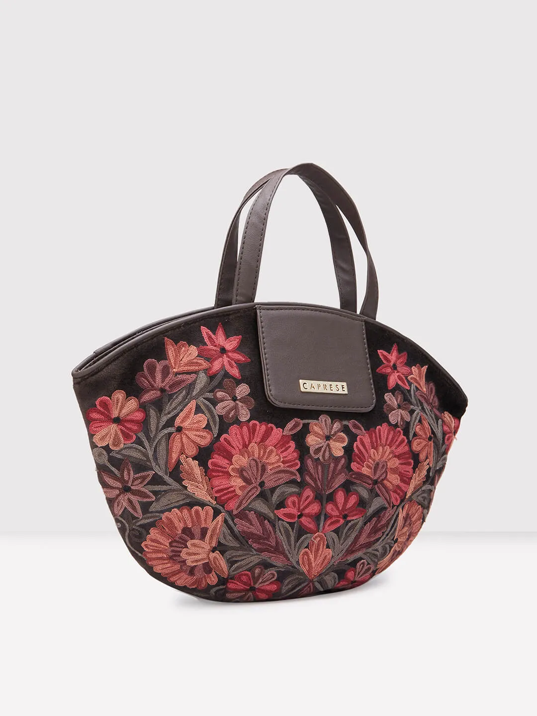 Caprese Tresna Embroidery Brown Tote Handbag