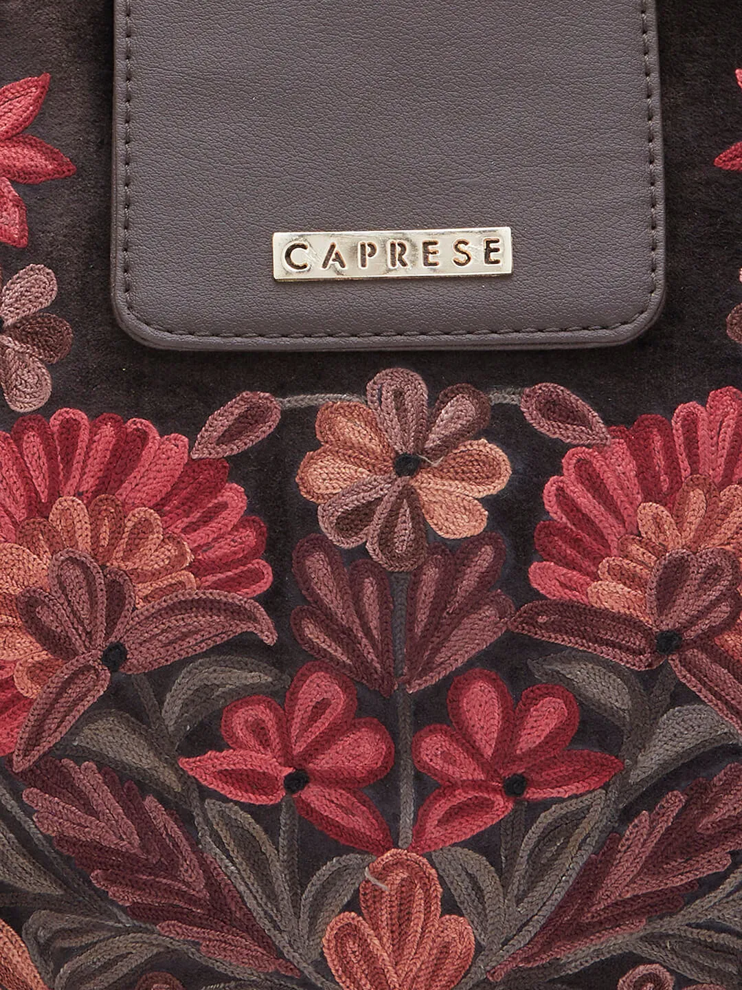 Caprese Tresna Embroidery Brown Tote Handbag