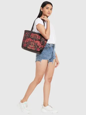 Caprese Tresna Embroidery Brown Tote Handbag
