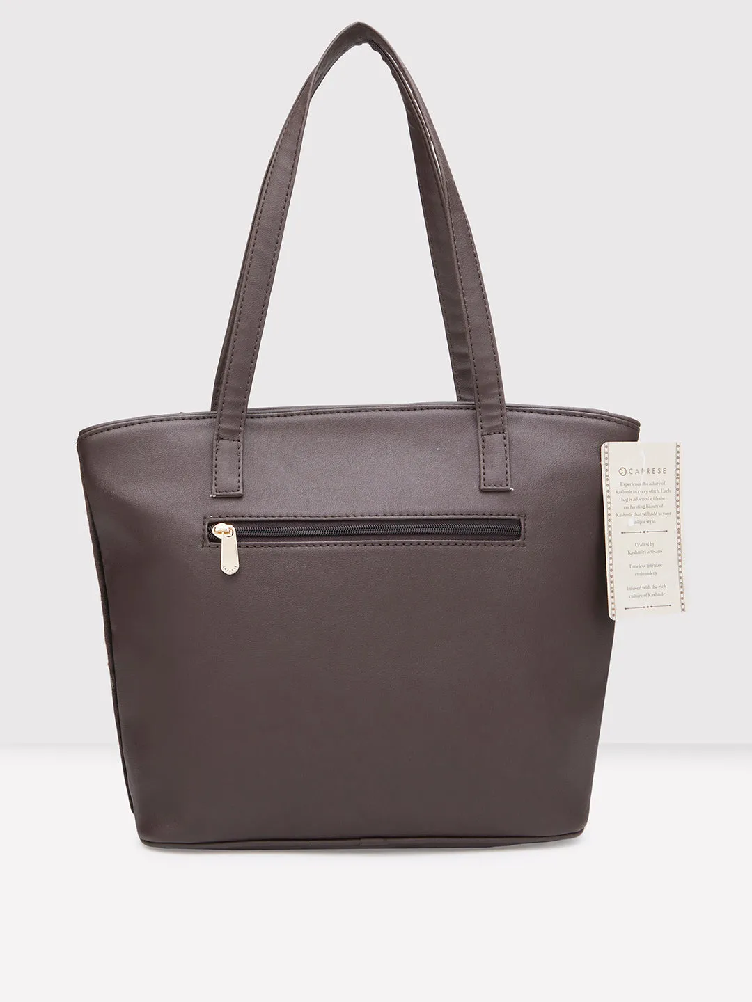 Caprese Tresna Embroidery Brown Tote Handbag
