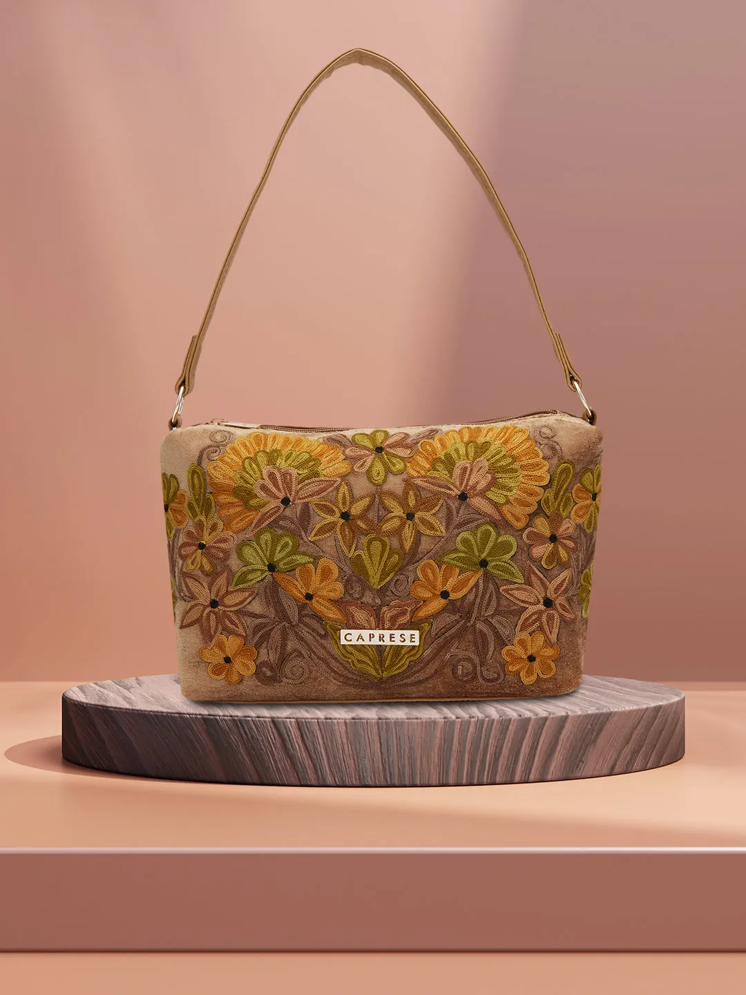 Caprese Tresna Embroidery Fawn Crossbody Bag