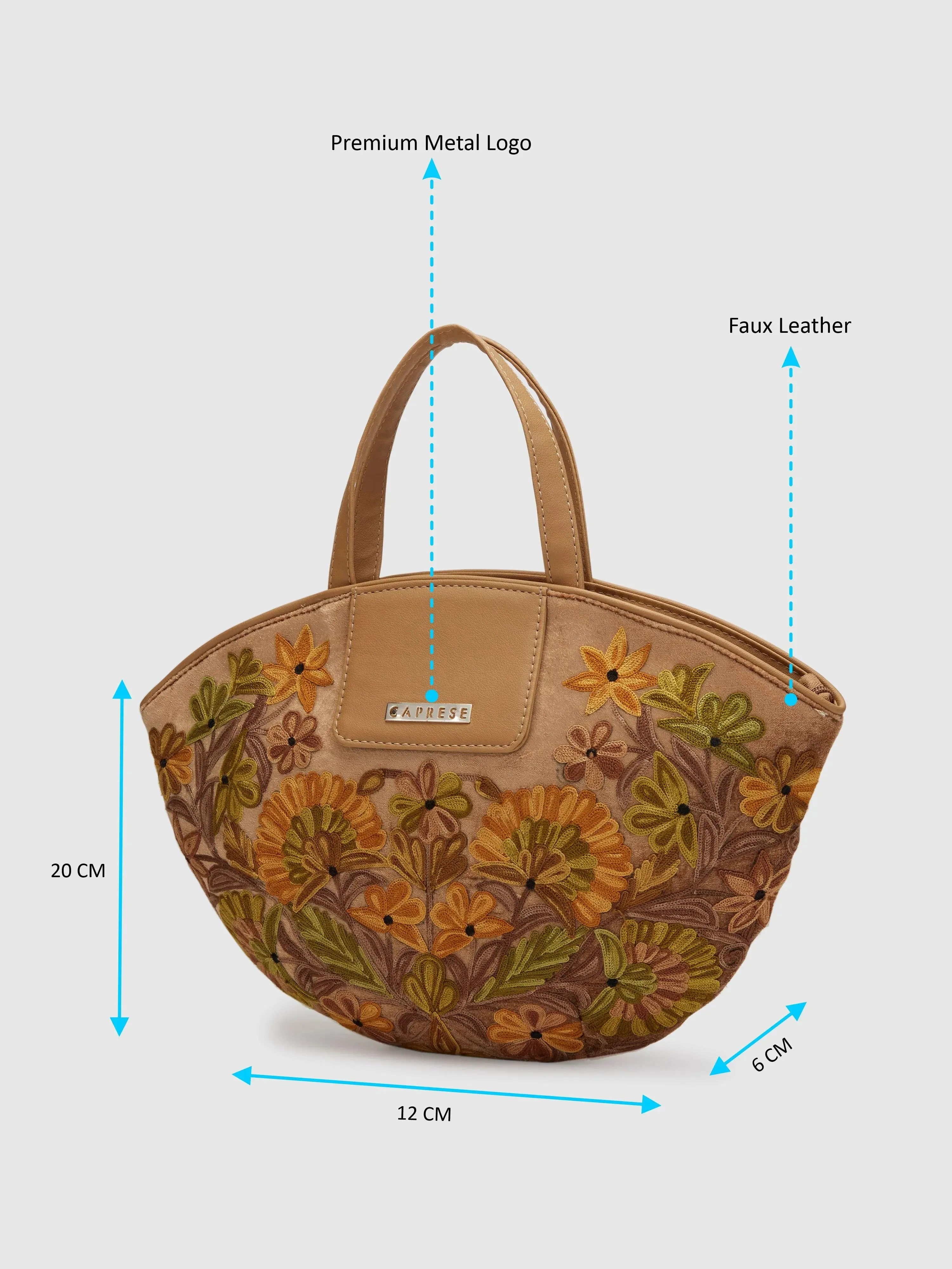 Caprese Tresna Embroidery Fawn Tote Handbag