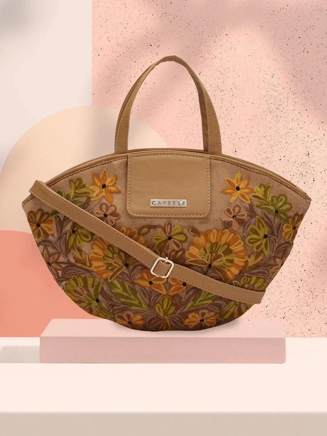 Caprese Tresna Embroidery Fawn Tote Handbag