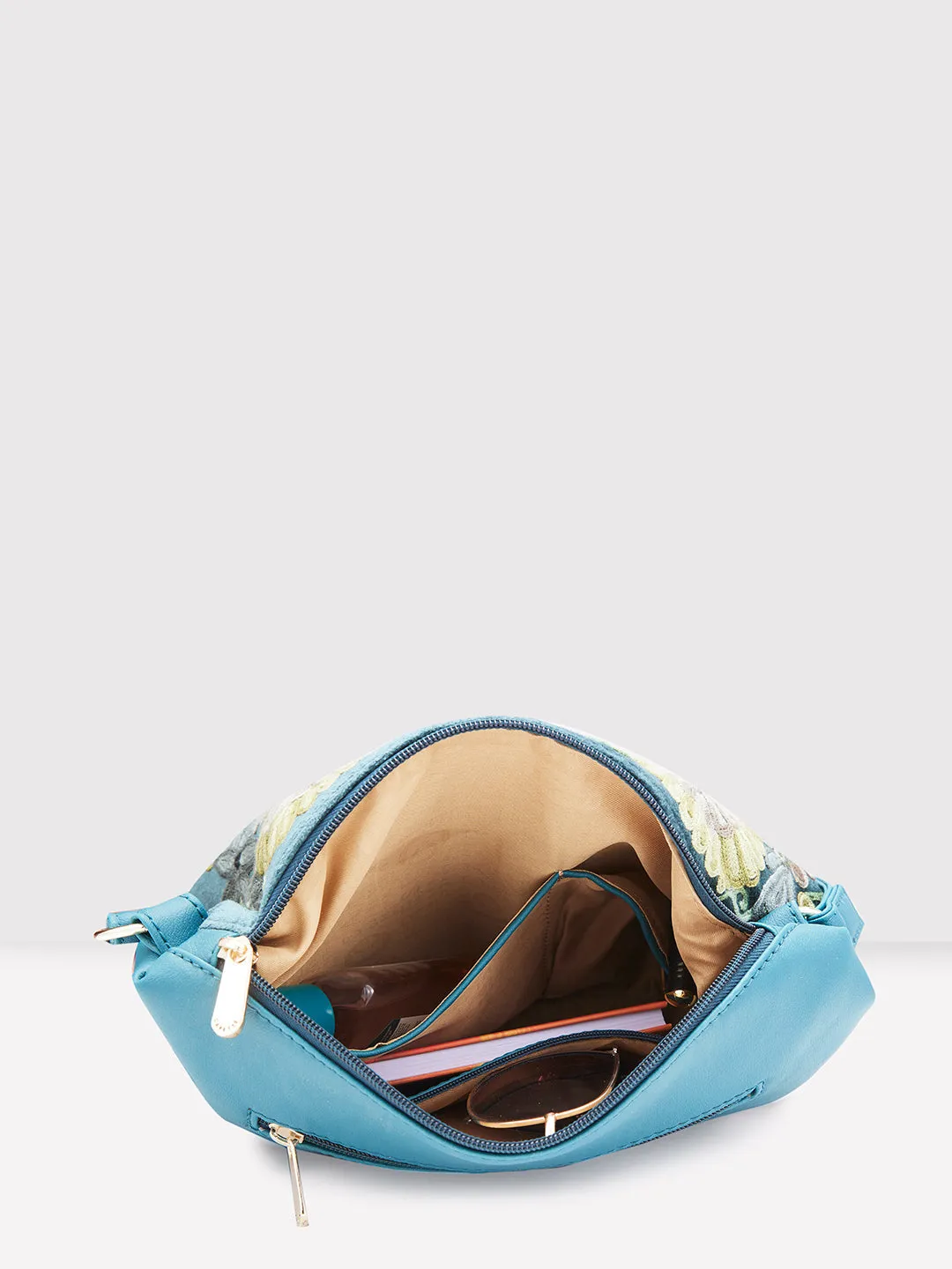 Caprese Tresna Embroidery Green Crossbody Bag