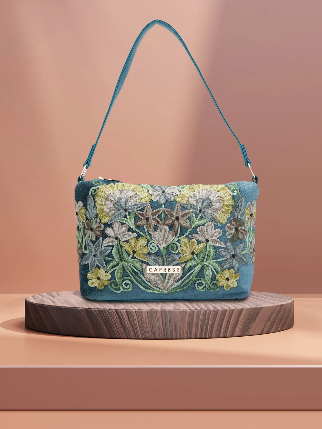 Caprese Tresna Embroidery Green Crossbody Bag