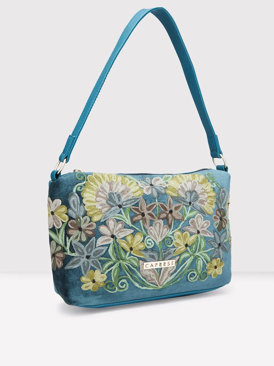 Caprese Tresna Embroidery Green Crossbody Bag