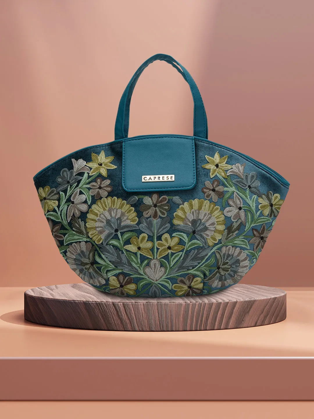 Caprese Tresna Embroidery Green Tote Handbag