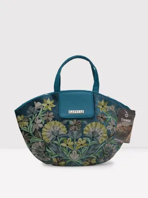 Caprese Tresna Embroidery Green Tote Handbag