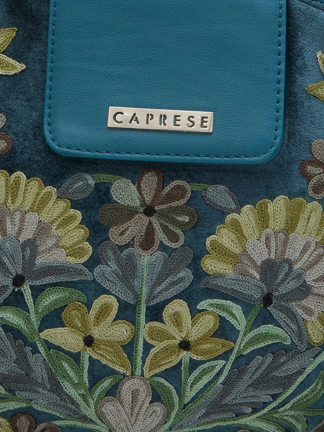 Caprese Tresna Embroidery Green Tote Handbag