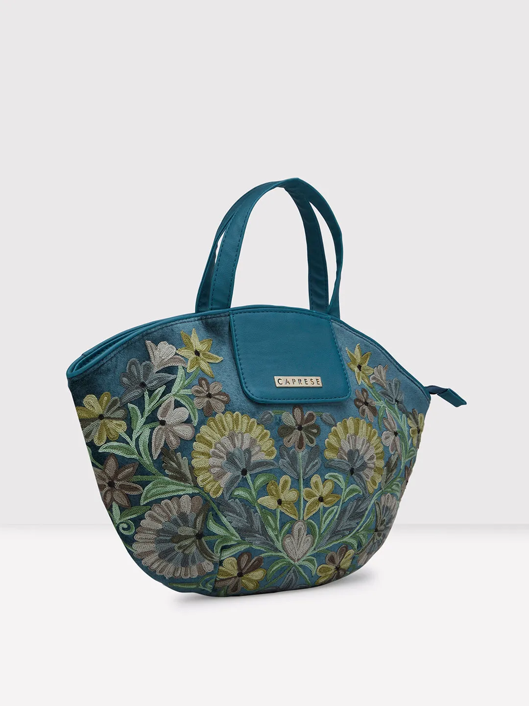 Caprese Tresna Embroidery Green Tote Handbag